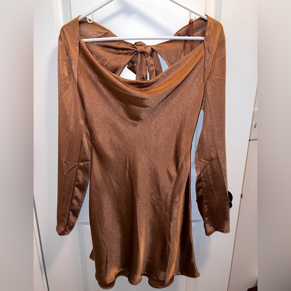 Thank Me Later Long Sleeve Open Back Dress Chocolate